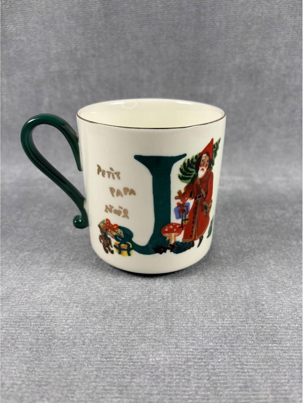 Anthropologie Nathalie Lete Stoneware Holiday Monogram Mug Letter J
